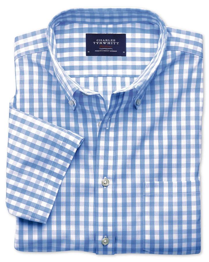 Charles Tyrwhitt Charles Tyrwhitt Classic Fit Non-iron Short Sleeve Poplin Check Sky Shirt