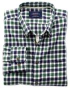 Charles Tyrwhitt Slim Fit Green And Navy Check Brushed Dobby Cotton Casual Shirt Single Cuff Size Xs By Charles Tyrwhitt