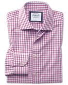 Charles Tyrwhitt Slim Fit Semi-spread Collar Non-iron Business Casual Pink Check Cotton Dress Shirt Single Cuff Size 14.5/32 By Charles Tyrwhitt