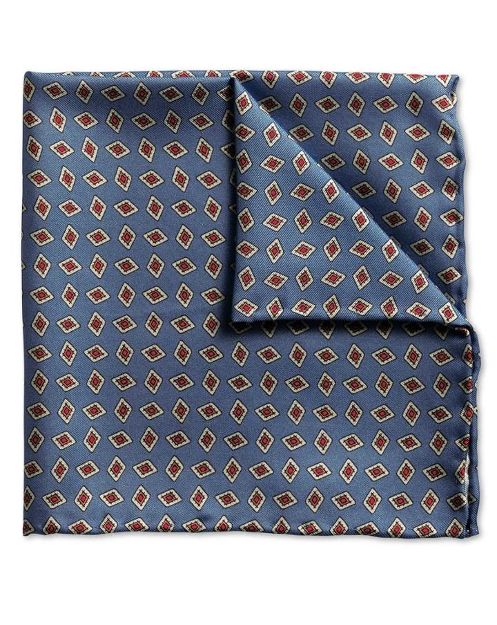 Charles Tyrwhitt Mid Blue Diamond Print Luxury Silk Pocket Square By Charles Tyrwhitt