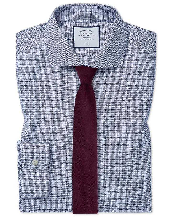  Super Slim Fit Cutaway Collar Non-iron Cotton Stretch Oxford Navy Dress Shirt Single Cuff Size 14.5/32 By Charles Tyrwhitt