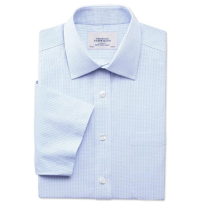Charles Tyrwhitt Charles Tyrwhitt Sky Windsor Check Non-iron Short Sleeve Slim Fit Shirt (14h)
