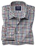  Slim Fit Brown Multi Gingham Block Check Flannel Cotton Casual Shirt Single Cuff Size Medium By Charles Tyrwhitt