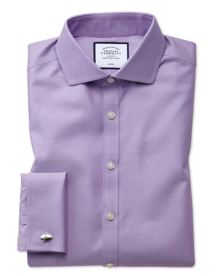  Super Slim Fit Lilac Non-iron Twill Cotton Dress Shirt French Cuff Size 14/33 By Charles Tyrwhitt