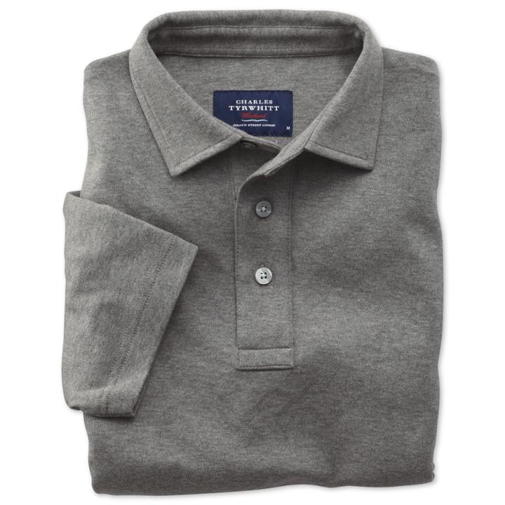 Charles Tyrwhitt Charles Tyrwhitt Grey Heather Short Sleeve Luxury Touch Polo (l)