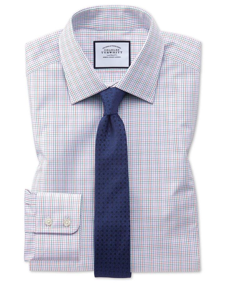  Extra Slim Fit Pink Multi Check Egyptian Cotton Dress Shirt French Cuff Size 14.5/33 By Charles Tyrwhitt