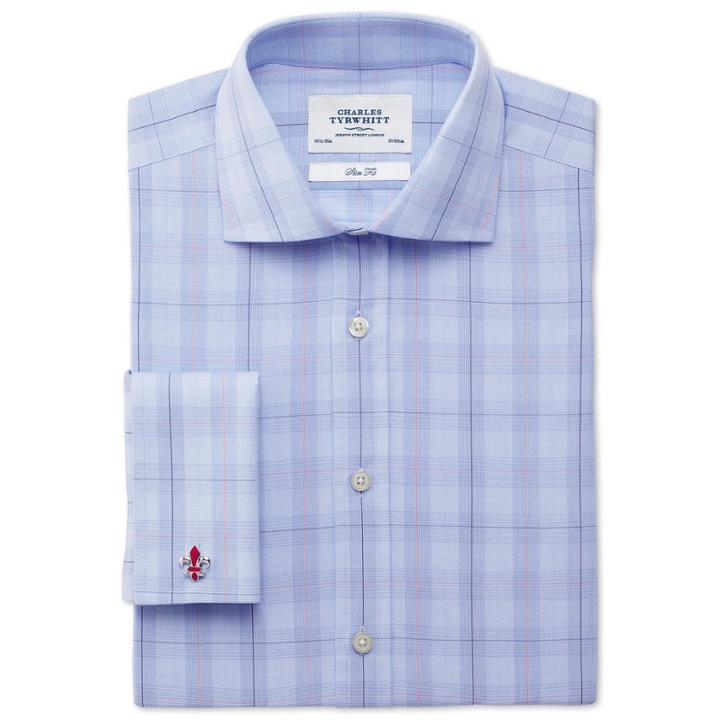 Charles Tyrwhitt Charles Tyrwhitt Blue Prince Of Wales Check Semi-spread Slim Fit Shirt (14.5 - 33)