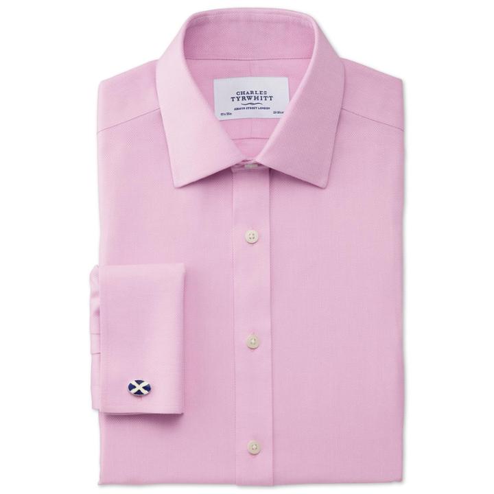 Charles Tyrwhitt Charles Tyrwhitt Pink Mini Herringbone Non-iron Slim Fit Shirt (14.5 - 32)