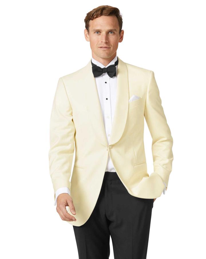  Cream Slim Fit Shawl Collar Tuxedo Wool Jacket Size 40 By Charles Tyrwhitt