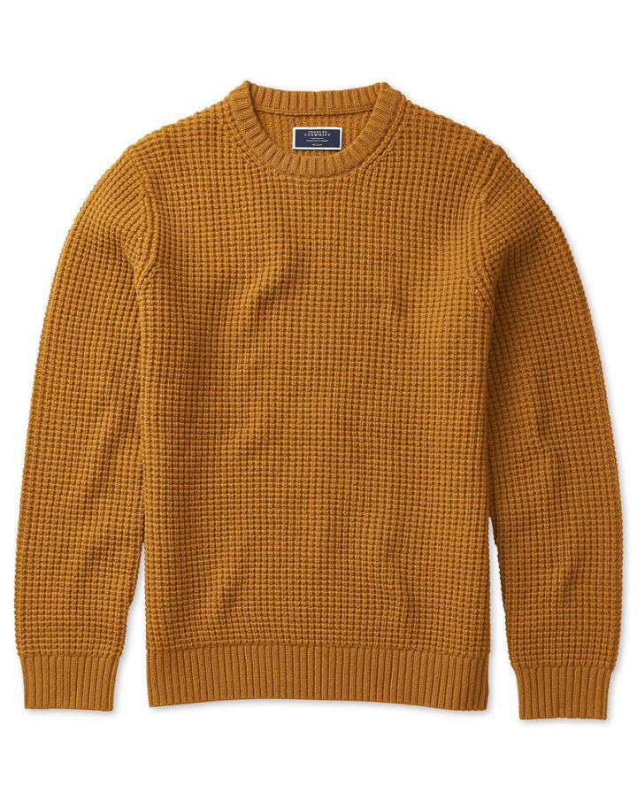  Dark Yellow Chunky Merino Crew Neck Wool Sweater Size Large By Charles Tyrwhitt