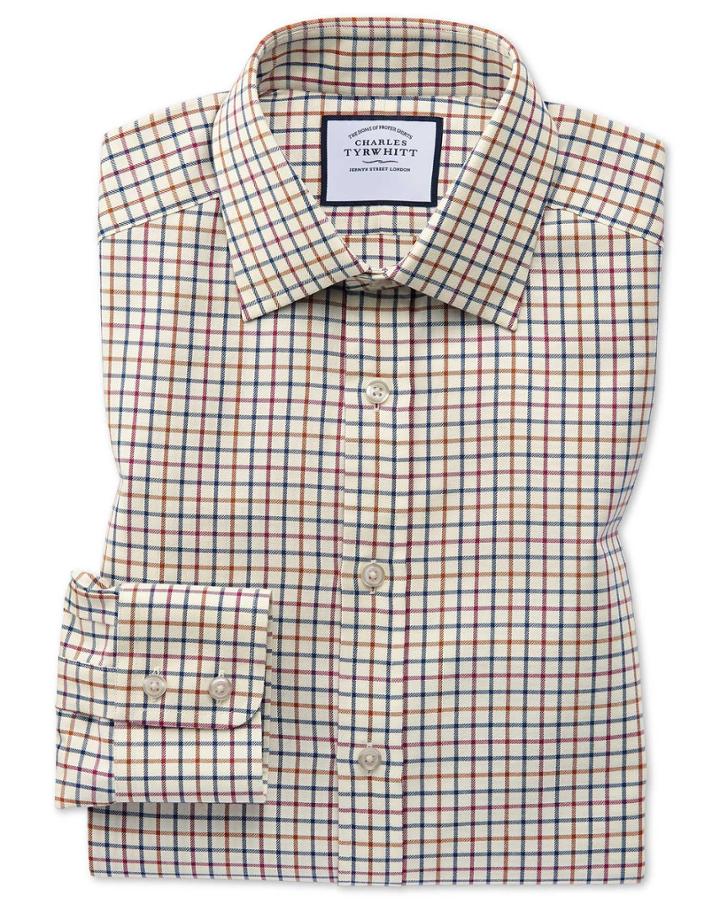  Slim Fit Navy And Berry Country Check Cotton Dress Shirt Single Cuff Size 15/34 By Charles Tyrwhitt