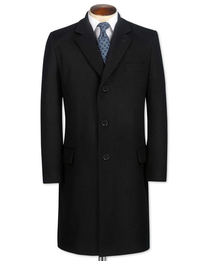 Charles Tyrwhitt Charles Tyrwhitt Classic Fit Black Wool And Cashmere Overwool/cashmere Coat Size 38