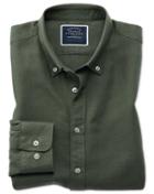  Slim Fit Olive Cotton Linen Twill Casual Shirt Single Cuff Size Medium By Charles Tyrwhitt