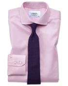  Slim Fit Spread Collar Non-iron Puppytooth Light Pink Cotton Dress Shirt Single Cuff Size 16.5/35 By Charles Tyrwhitt