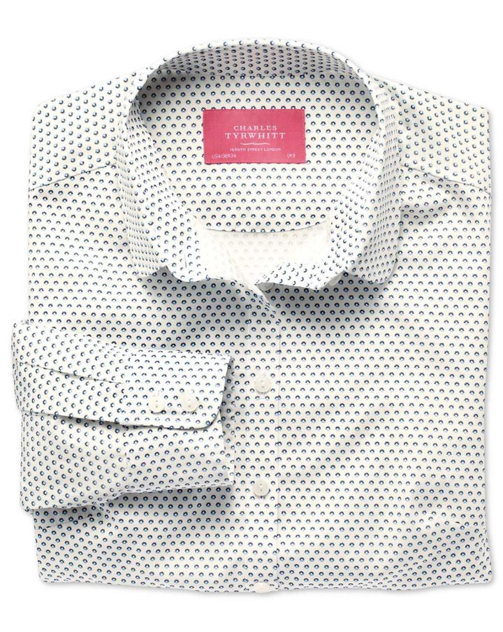 Charles Tyrwhitt Charles Tyrwhitt Women's Semi-fitted Cotton Floral Print Blue And Navy Poplin Shirt Size 4