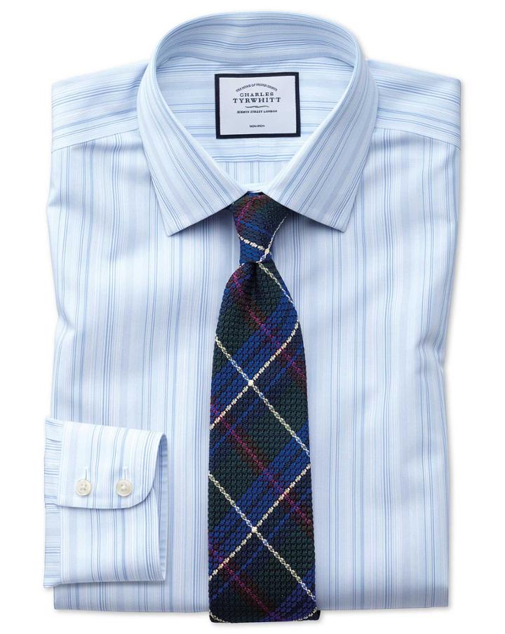  Classic Fit Non-iron Blue Multi Stripe Cotton Dress Shirt French Cuff Size 15.5/33 By Charles Tyrwhitt