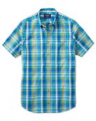 Charles Tyrwhitt Classic Fit Short Sleeve Green And Blue Check Cotton/linen Casual Shirt Single Cuff Size Large By Charles Tyrwhitt