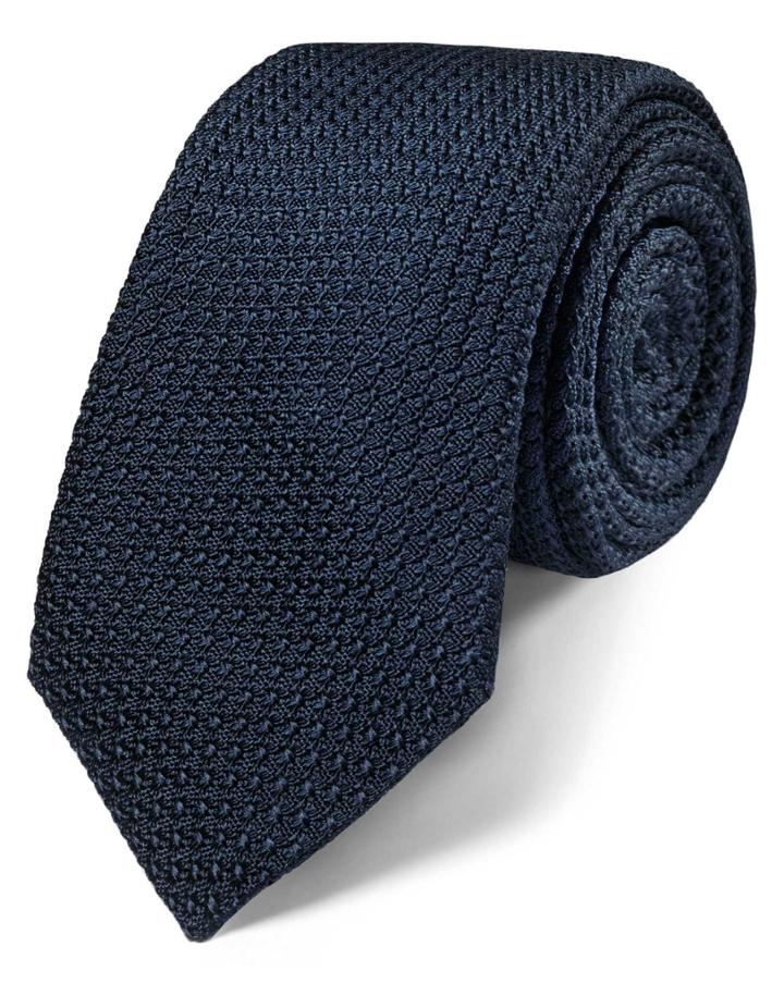 Charles Tyrwhitt Navy Silk Luxury Italian Grenadine Plain Slim Tie By Charles Tyrwhitt