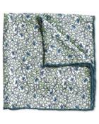  Green And White Floral Print Silk Pocket Square By Charles Tyrwhitt