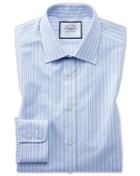  Slim Fit Egyptian Cotton Poplin Sky Blue Stripe Dress Shirt Single Cuff Size 14.5/32 By Charles Tyrwhitt