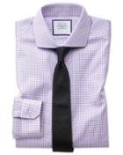  Super Slim Fit Non-iron Spread Collar Lilac Grid Check Oxford Stretch Cotton Dress Shirt Single Cuff Size 14/33 By Charles Tyrwhitt