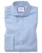  Slim Fit Spread Collar Non-iron Herringbone Sky Blue Cotton Dress Shirt French Cuff Size 14.5/33 By Charles Tyrwhitt