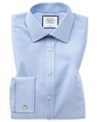  Classic Fit Non-iron Sky Blue Bengal Stripe Cotton Dress Shirt French Cuff Size 16/33 By Charles Tyrwhitt