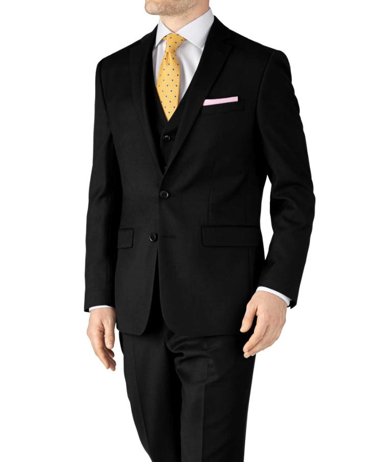 Charles Tyrwhitt Black Slim Fit Twill Business Suit Wool Jacket Size 44 By Charles Tyrwhitt