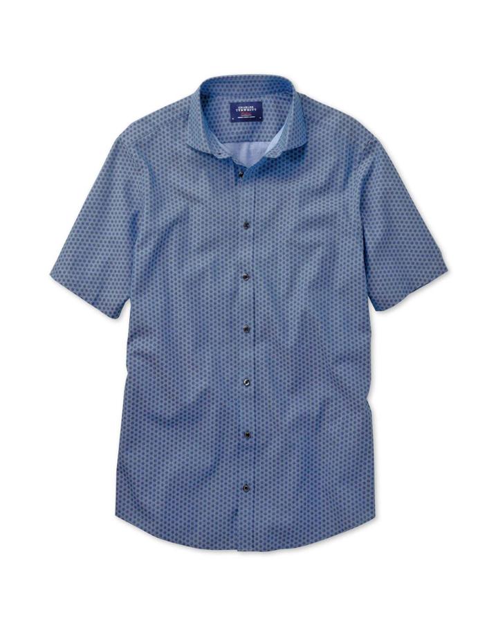 Charles Tyrwhitt Charles Tyrwhitt Slim Fit Short Sleeve Printed Chambray Geometric Shirt