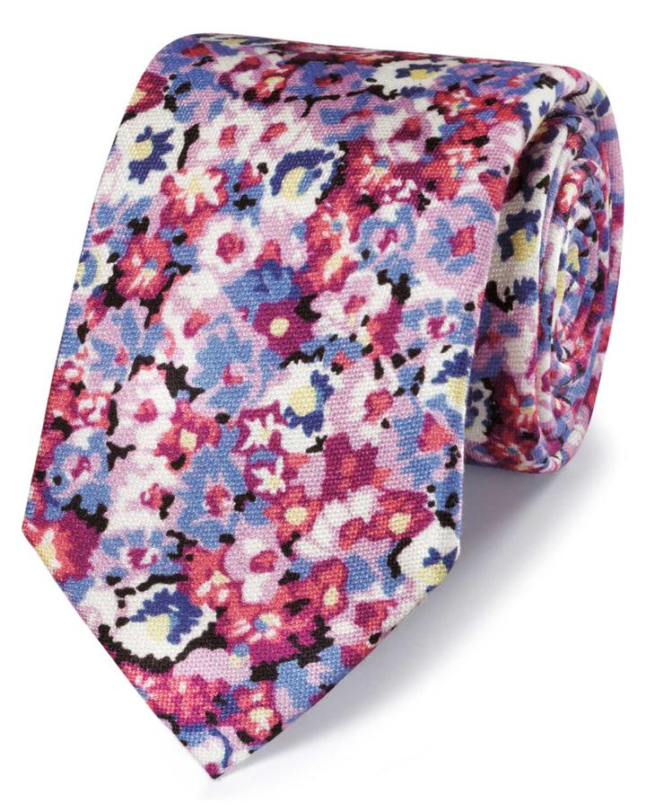  Pink Floral Cotton Silk Printed Classic Tie By Charles Tyrwhitt