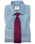 Charles Tyrwhitt Classic Fit Non-iron Gingham Teal Cotton Dress Shirt Single Cuff Size 15.5/35 By Charles Tyrwhitt