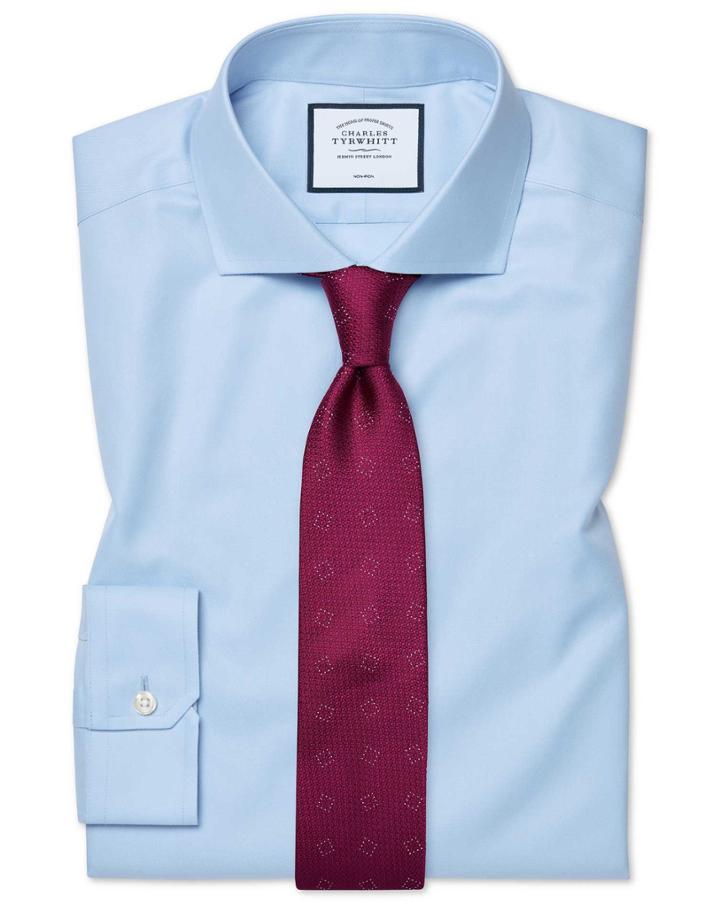  Super Slim Fit Sky Blue Non-iron Twill Cotton Dress Shirt Single Cuff Size 14/33 By Charles Tyrwhitt