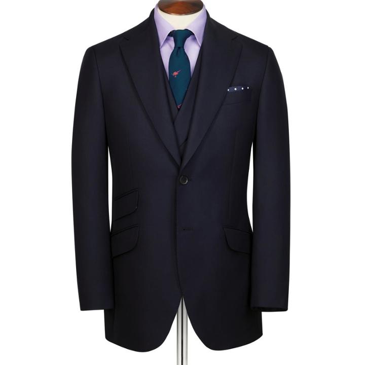 Charles Tyrwhitt Charles Tyrwhitt Navy Slim Fit British Hopsack Luxury Suit Wool Jacket Size 36
