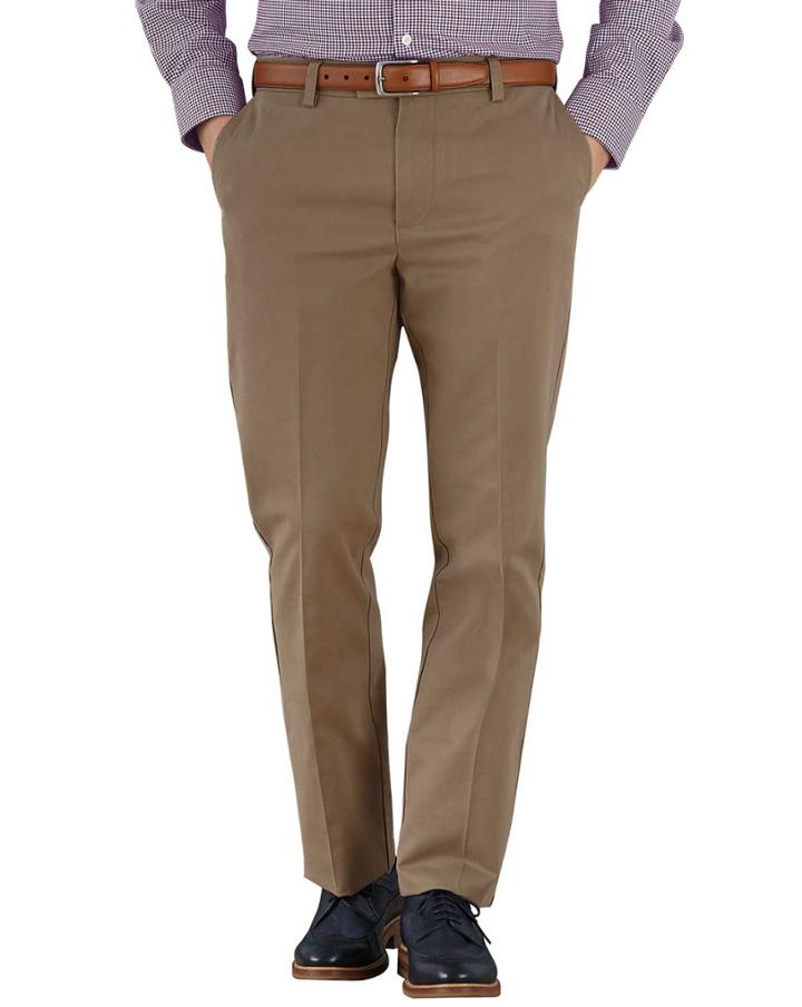 Charles Tyrwhitt Charles Tyrwhitt Tan Slim Fit Flat Front Non-iron Cotton Chino Pants Size W30 L30