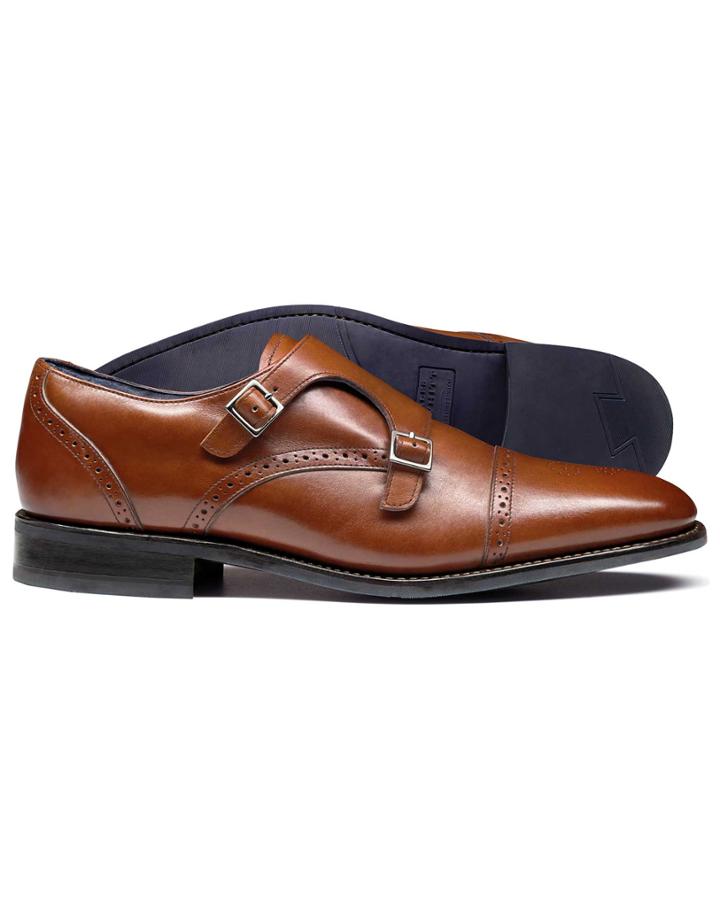  Tan Goodyear Welted Double Buckle Monk Performance Shoe Size 11.5 By Charles Tyrwhitt