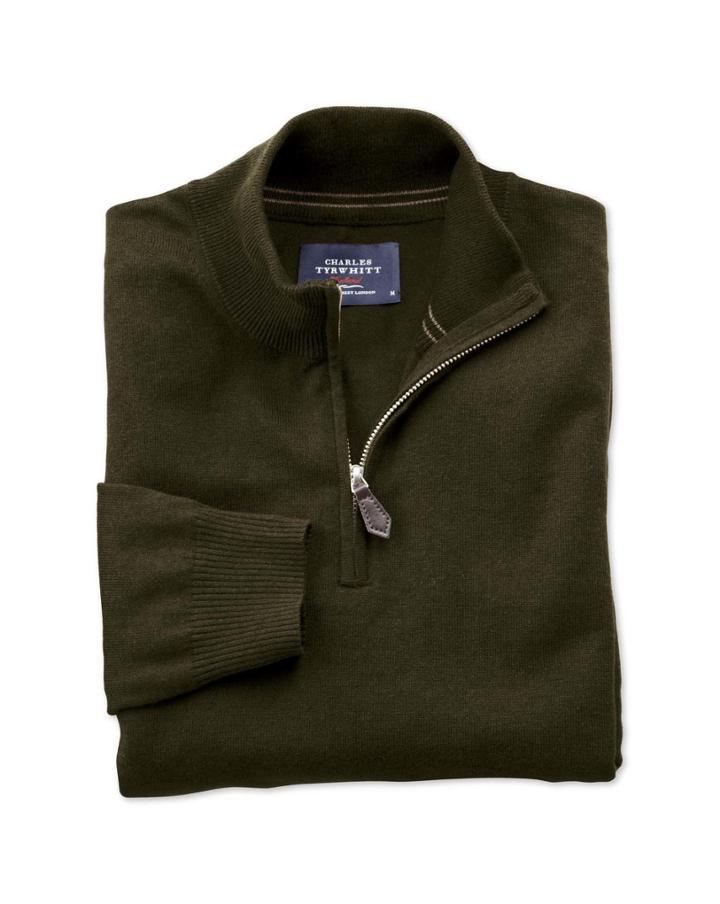 Charles Tyrwhitt Forest Green Cotton Cashmere Zip Neck Sweater Size Xs By Charles Tyrwhitt