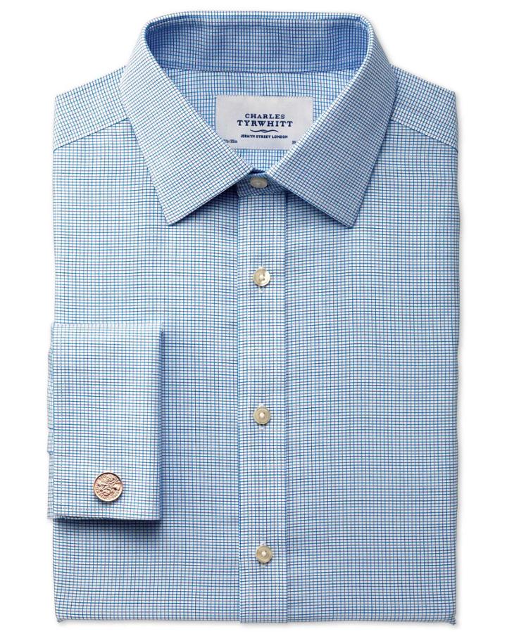 Charles Tyrwhitt Charles Tyrwhitt Classic Fit Non-iron Textured Check Blue Shirt