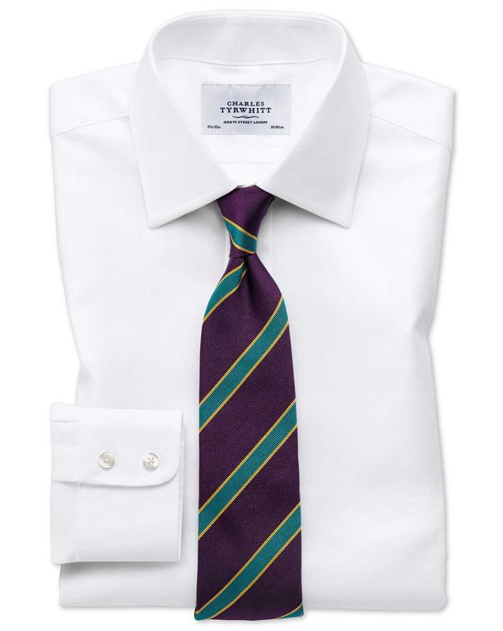  Slim Fit Egyptian Cotton Cavalry Twill White Dress Shirt French Cuff Size 16/36 By Charles Tyrwhitt