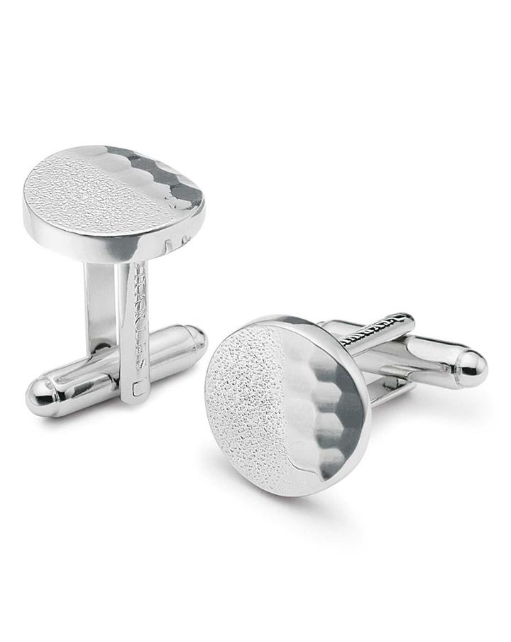  Silver Mixed Texture Round Metal Cufflinks By Charles Tyrwhitt