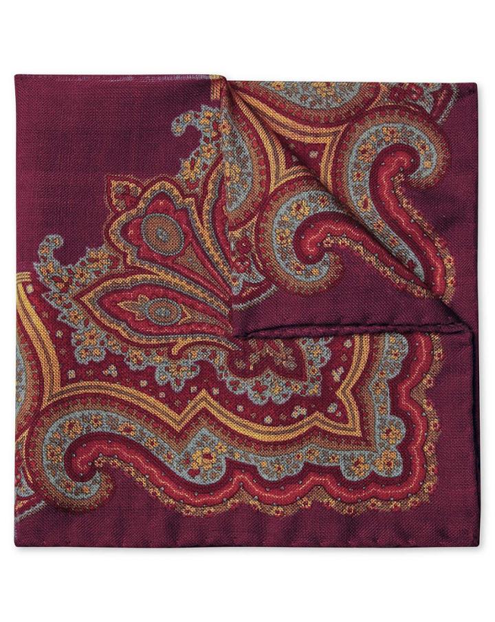Burgundy Ornate Print Luxury Italian Wool Pocket Square By Charles Tyrwhitt