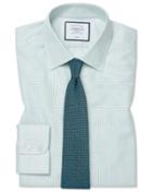  Classic Fit Non-iron Dash Weave Green Cotton Dress Shirt French Cuff Size 15/33 By Charles Tyrwhitt
