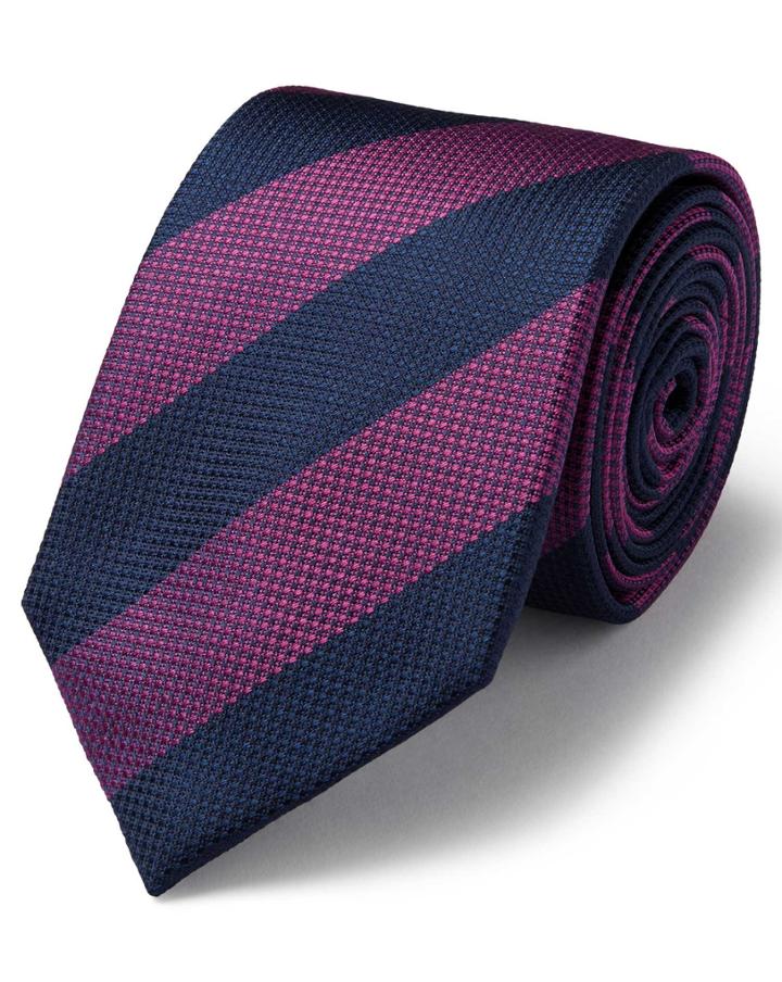 Magenta Silk Multi Textured Stripe Classic Tie By Charles Tyrwhitt