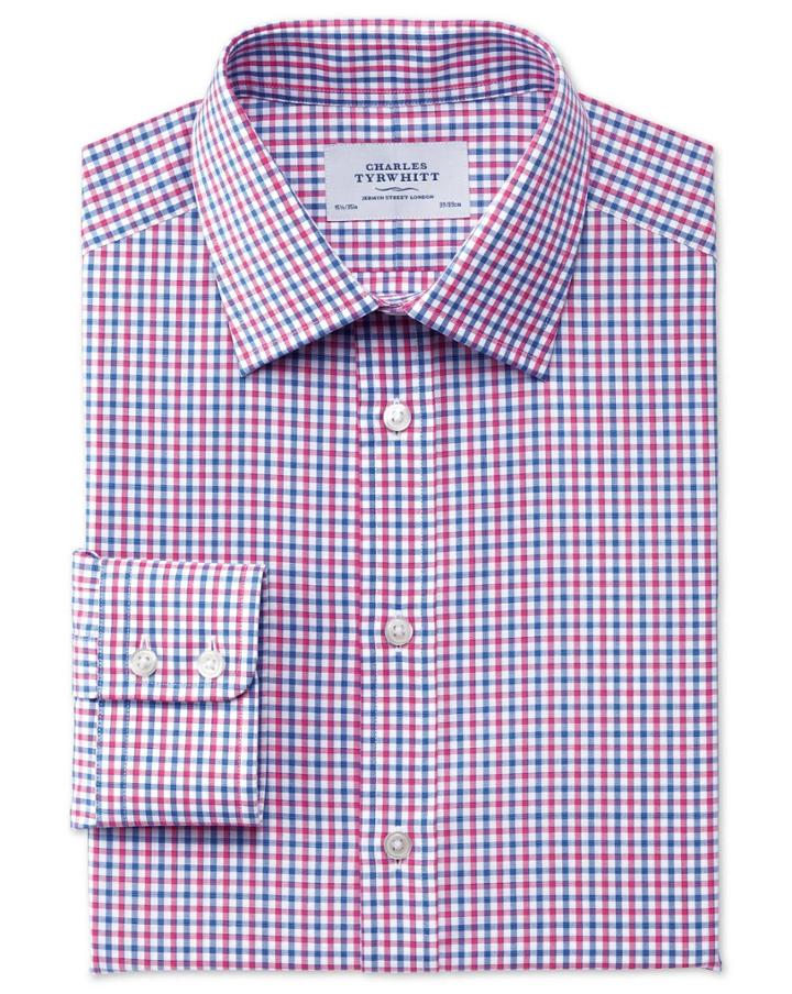 Charles Tyrwhitt Charles Tyrwhitt Classic Fit Egyptian Cotton Jermyn St Check Red And Blue Dress Shirt Size 15.5/35