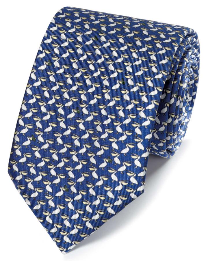  Navy Pelican Print Classic Silk Tie By Charles Tyrwhitt