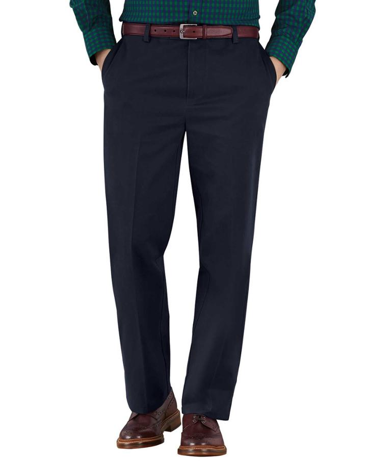Charles Tyrwhitt Charles Tyrwhitt Navy Classic Fit Flat Front Non-iron Cotton Chino Pants Size W30 L38