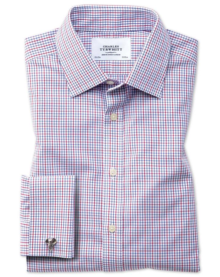 Charles Tyrwhitt Classic Fit Non-iron Grid Check Multi Cotton Dress Shirt French Cuff Size 15/33 By Charles Tyrwhitt