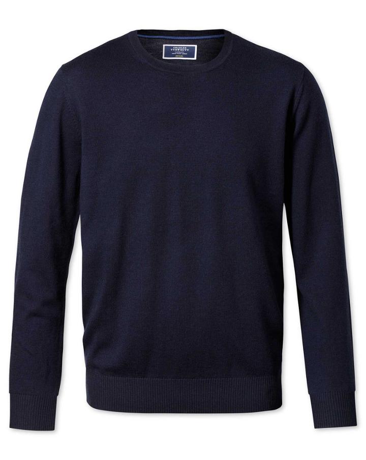  Navy Merino Wool Crew Neck Sweater Size Large By Charles Tyrwhitt