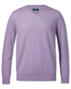  Lilac Merino V-neck Merino Wool Sweater Size Large By Charles Tyrwhitt