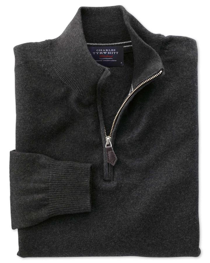 Charles Tyrwhitt Charles Tyrwhitt Charcoal Cotton Cashmere Zip Neck Jumper
