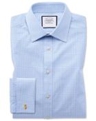  Classic Fit Light Sky Blue Small Gingham Cotton Dress Shirt Single Cuff Size 15.5/33 By Charles Tyrwhitt